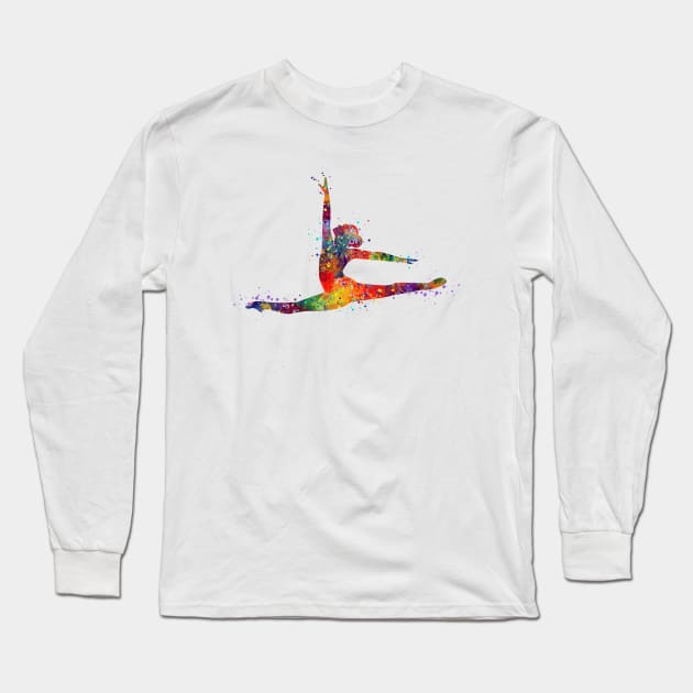 Girl Gymnastics Twine Watercolor Long Sleeve T-Shirt by LotusGifts